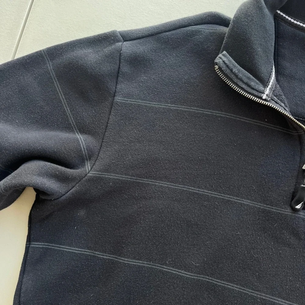 Nautica Mens Sz L Black Shadow Stripe Quarter Zip Pullover Fleece Sweater Preppy